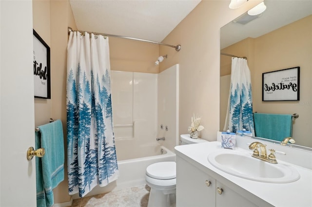 1728 Morelos Rd, The Villages, FL 32159 - bathroom with toilet, shower / bath combination with curtain, vanity, and tile patterned flooring