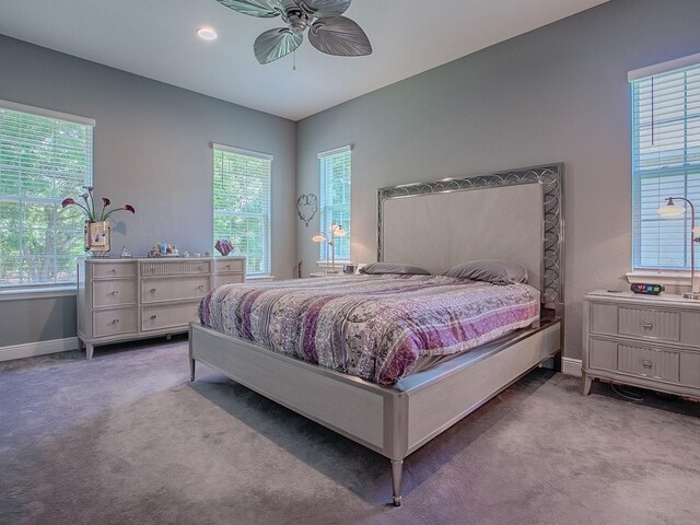 10994 SE 168th Loop, Summerfield, FL 34491 - bedroom featuring carpet, baseboards, multiple windows, and ceiling fan