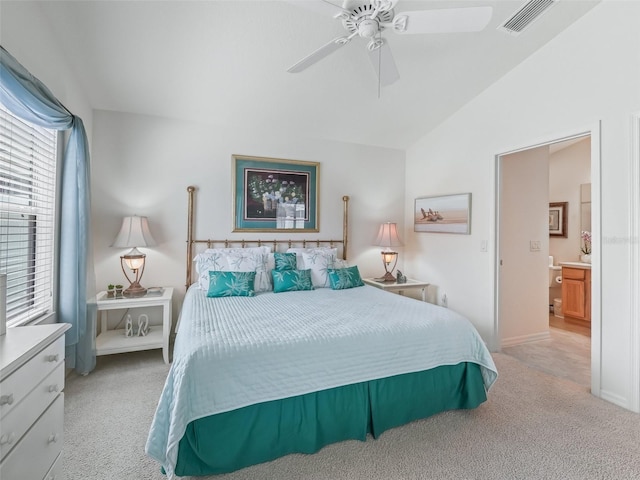 1713 Jadestone Ter, The Villages, FL 32162 - bedroom with carpet flooring, vaulted ceiling, and ceiling fan