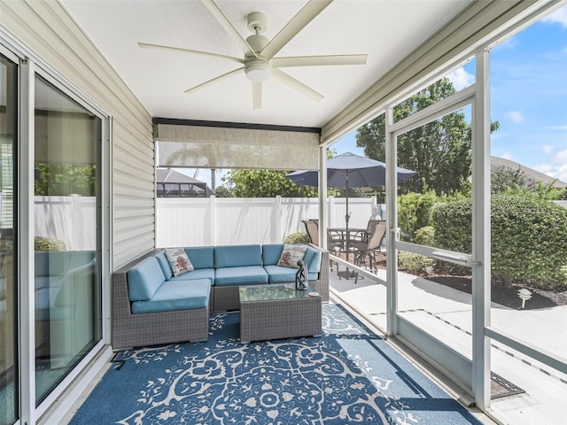 1713 Jadestone Ter, The Villages, FL 32162 - sunroom / solarium with ceiling fan and an outdoor hangout area