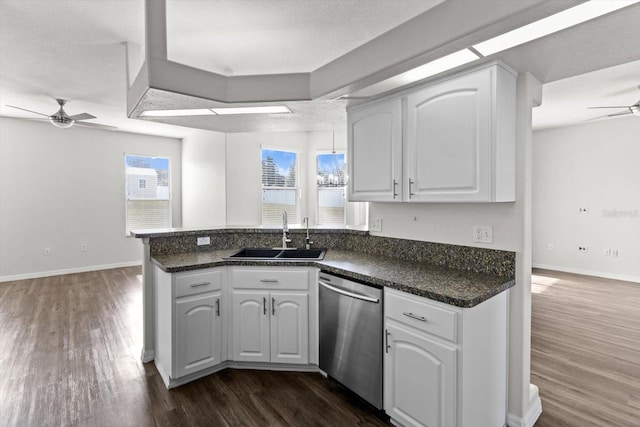 915 N Fox Meadow Ter, Crystal River, FL 34429 - kitchen featuring a ceiling fan, a sink, stainless steel dishwasher, and dark wood-type flooring