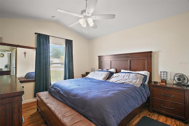 1204 Monterey Dr, Eustis, FL 32726 - bedroom with lofted ceiling, dark wood finished floors, and ceiling fan