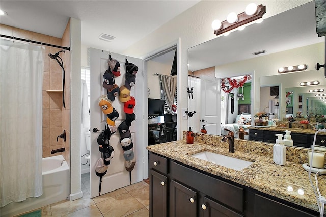 1204 Monterey Dr, Eustis, FL 32726 - full bathroom featuring tile patterned flooring, shower / bath combo with shower curtain, and vanity