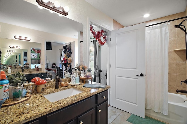 1204 Monterey Dr, Eustis, FL 32726 - full bathroom with tile patterned floors, shower / bathtub combination with curtain, and vanity