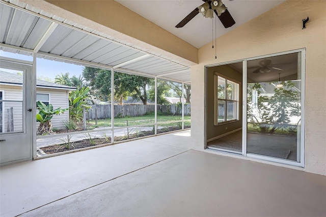 2711 Bayview Dr, Eustis, FL 32726 - unfurnished sunroom with a ceiling fan and lofted ceiling