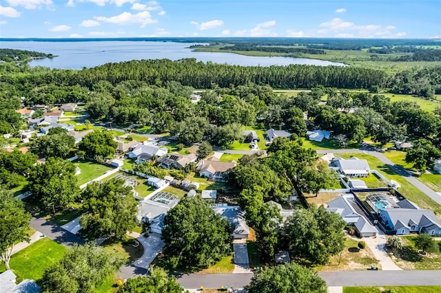 2711 Bayview Dr, Eustis, FL 32726 - aerial overview of property's location featuring a large body of water, a heavily wooded area, and nearby suburban area