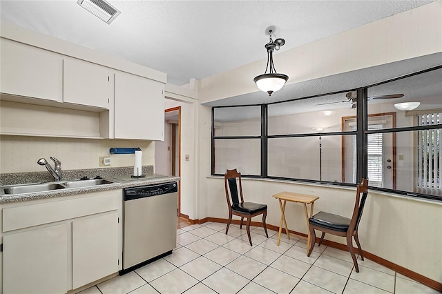 501 Cherry Tree St, Eustis, FL 32726 - kitchen featuring stainless steel dishwasher, a sink, open shelves, white cabinets, and a textured ceiling