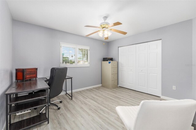 8608 SE 141st Street Rd, Summerfield, FL 34491 - office area with ceiling fan, light wood-style floors, and baseboards