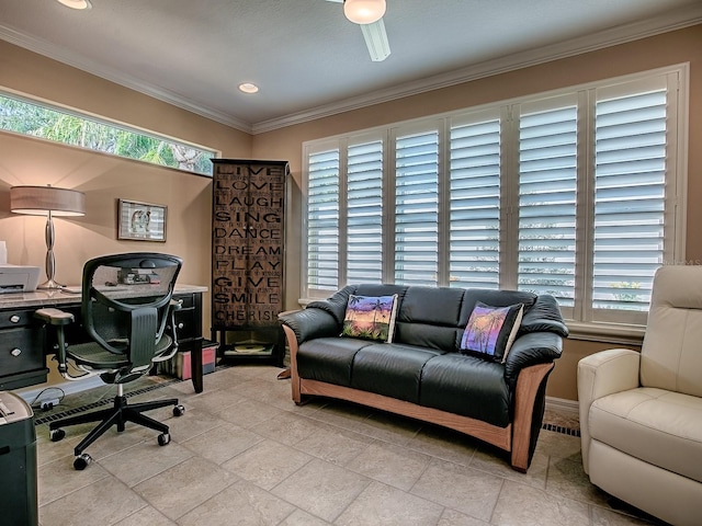 1206 Thompson Ave, The Villages, FL 32162 - home office featuring crown molding, baseboards, and recessed lighting