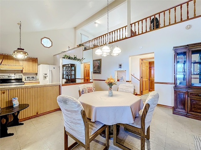 1107 Northshore Dr, Eustis, FL 32726 - dining space with high vaulted ceiling and beamed ceiling