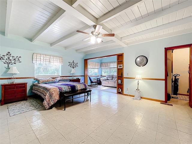 1107 Northshore Dr, Eustis, FL 32726 - bedroom featuring beamed ceiling, ceiling fan, and baseboards