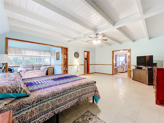 1107 Northshore Dr, Eustis, FL 32726 - bedroom featuring multiple windows, beam ceiling, baseboards, and a ceiling fan