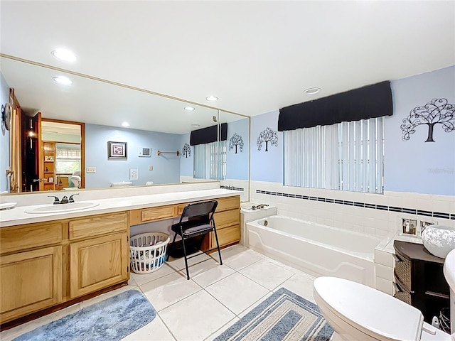 1107 Northshore Dr, Eustis, FL 32726 - full bath with a bath, tile patterned floors, vanity, recessed lighting, and toilet