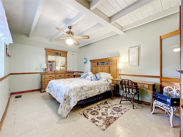 1107 Northshore Dr, Eustis, FL 32726 - bedroom featuring beam ceiling, baseboards, and ceiling fan