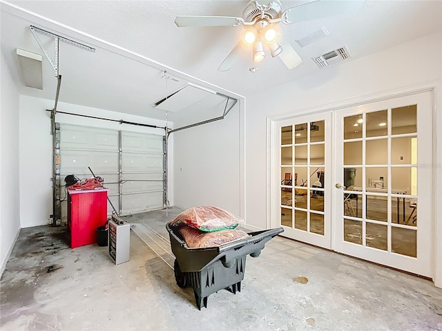 2024 Meadowside Dr, Eustis, FL 32726 - garage featuring french doors and ceiling fan