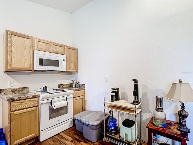 6710 Winkles St, Coleman, FL 33521 - kitchen with white appliances, dark wood-style flooring, and light brown cabinets