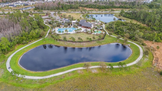 2928 Marlberry Ln, Clermont, FL 34714 - aerial view of property and surrounding area with a large body of water and a pool area