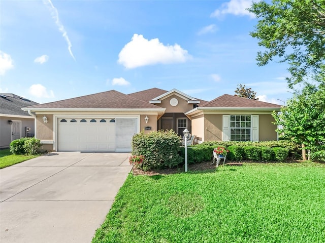 10986 SE 171st Street Rd, Summerfield, FL 34491 - ranch-style house with stucco siding, a garage, concrete driveway, and a front yard