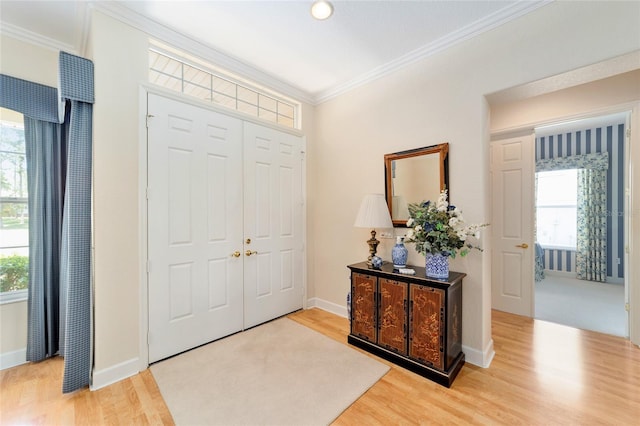 13165 SE 93rd Cir, Summerfield, FL 34491 - entrance foyer featuring light wood-type flooring, crown molding, plenty of natural light, and baseboards