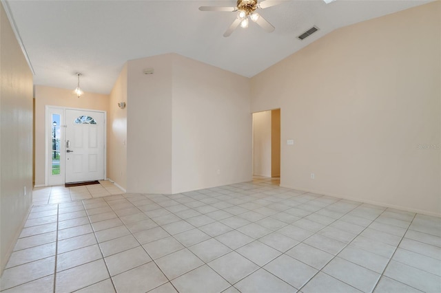 2896 Picadilly Cir, Kissimmee, FL 34747 - foyer featuring light tile patterned floors, ceiling fan, and high vaulted ceiling