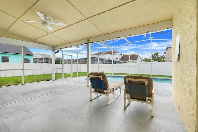 2896 Picadilly Cir, Kissimmee, FL 34747 - fenced backyard with a lanai, a patio area, and ceiling fan