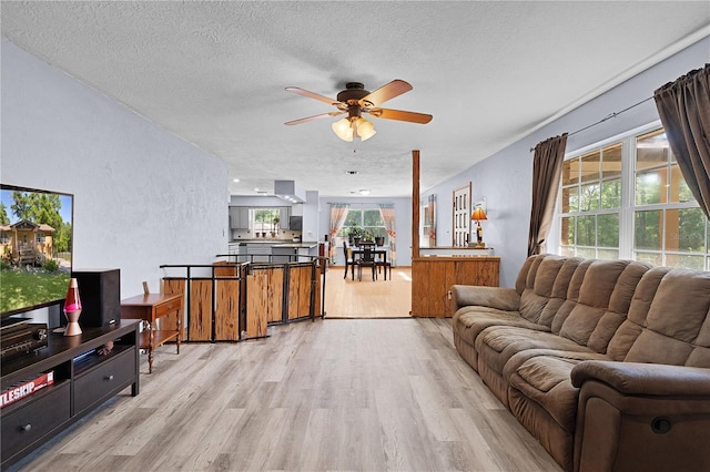 5581 SW 197th Ter, Dunnellon, FL 34431 - living room with a ceiling fan, light wood-style flooring, and a textured ceiling