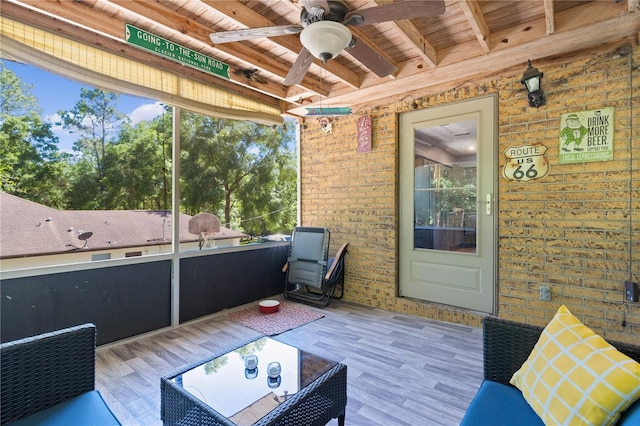 5581 SW 197th Ter, Dunnellon, FL 34431 - sunroom featuring a ceiling fan, healthy amount of natural light, and beamed ceiling