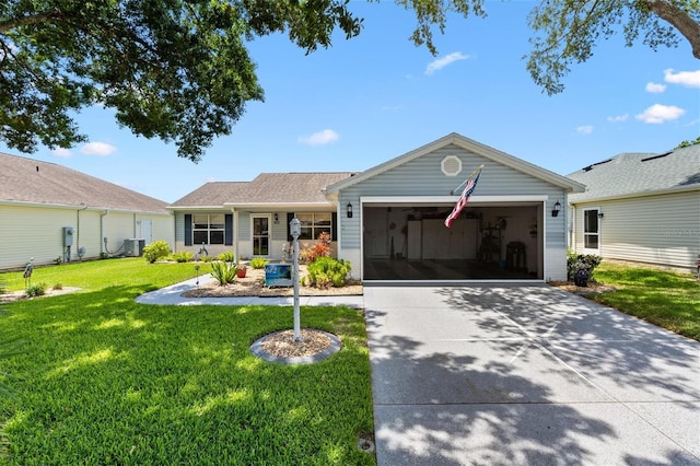 612 Lisbon Ln, The Villages, FL 32159 - single story home with a garage, a front yard, driveway, and central AC unit