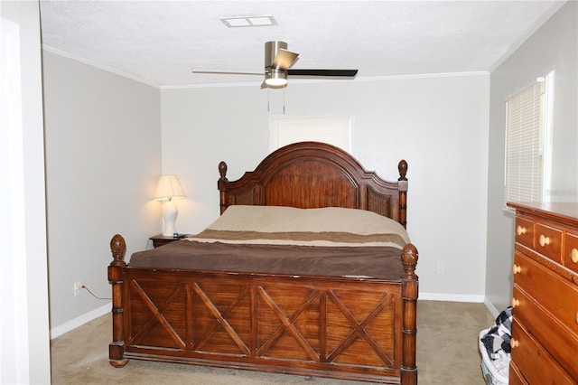 705 Poinsettia Ave, Fruitland Park, FL 34731 - bedroom with light carpet, baseboards, crown molding, and a ceiling fan