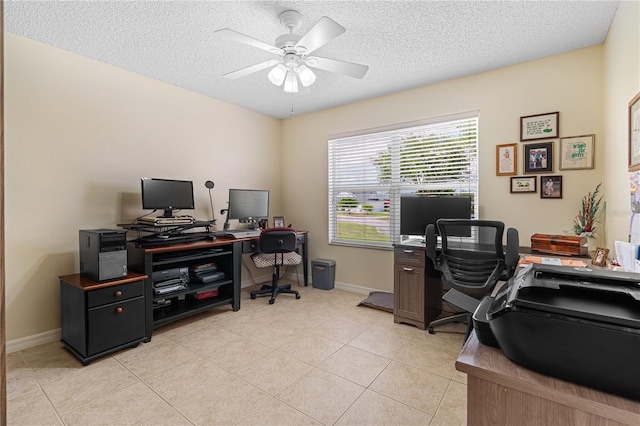 8980 SE 176th Limerick Ln, The Villages, FL 32162 - office space with a ceiling fan, light tile patterned floors, baseboards, and a textured ceiling