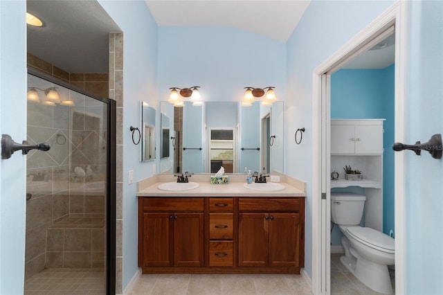 1910 Quiet Oak Ct, The Villages, FL 32162 - full bath featuring double vanity, a stall shower, toilet, and tile patterned floors