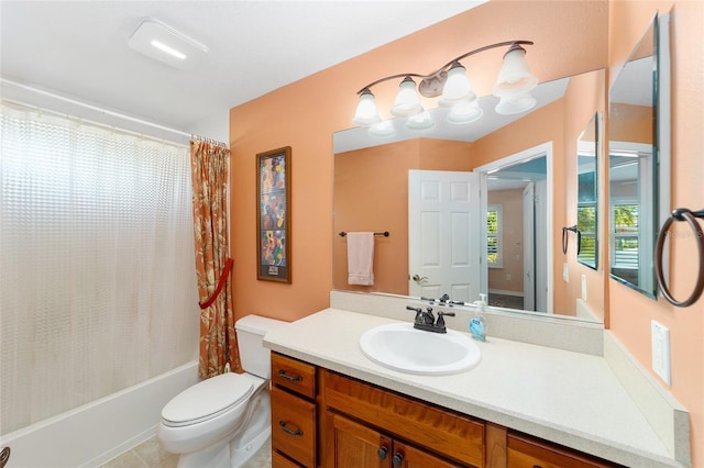 1910 Quiet Oak Ct, The Villages, FL 32162 - bathroom featuring vanity, shower / tub combo, and toilet