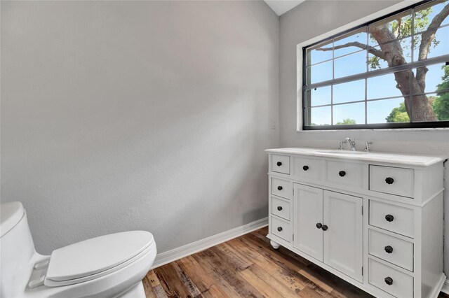 10330 Dwights Rd, Clermont, FL 34714 - half bath with toilet, baseboards, wood finished floors, and vanity