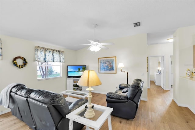 2111 Thornton Ter, The Villages, FL 32162 - living area featuring light wood-style flooring, ceiling fan, and baseboards