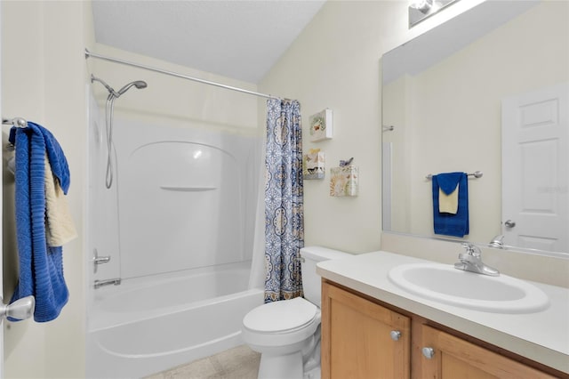 2111 Thornton Ter, The Villages, FL 32162 - bathroom featuring vanity, shower / bath combination with curtain, toilet, and tile patterned floors