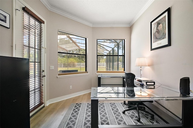 21206 Canoe Pass St, Clermont, FL 34715 - office area with wood finished floors, ornamental molding, and baseboards
