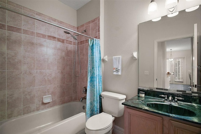 21206 Canoe Pass St, Clermont, FL 34715 - bathroom featuring shower / bath combo, vanity, and toilet