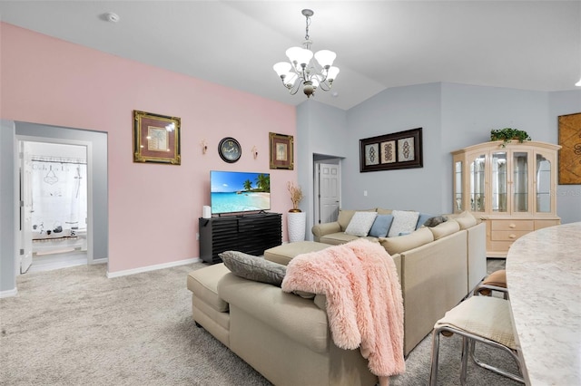 5547 SE 91st Pl, Ocala, FL 34480 - living room featuring a chandelier, light carpet, and lofted ceiling