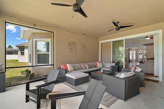440 Bellissimo Pl, Howey In The Hills, FL 34737 - view of patio featuring a ceiling fan and an outdoor living space
