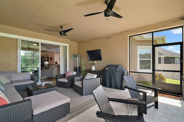 440 Bellissimo Pl, Howey In The Hills, FL 34737 - view of patio / terrace with a ceiling fan, an outdoor living space, and area for grilling