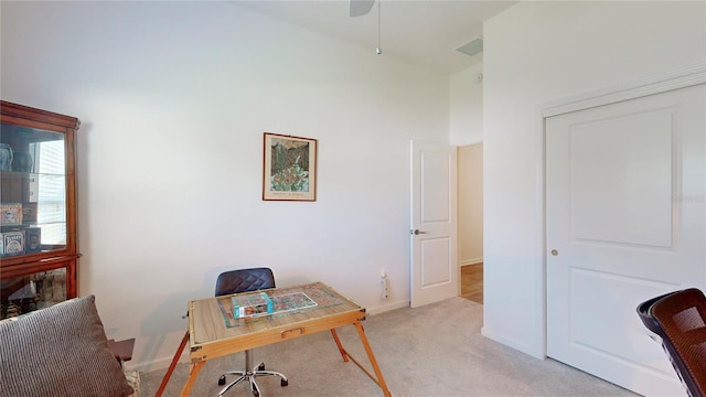 3817 Miragalia Ln, The Villages, FL 32163 - office featuring light colored carpet, a ceiling fan, and baseboards