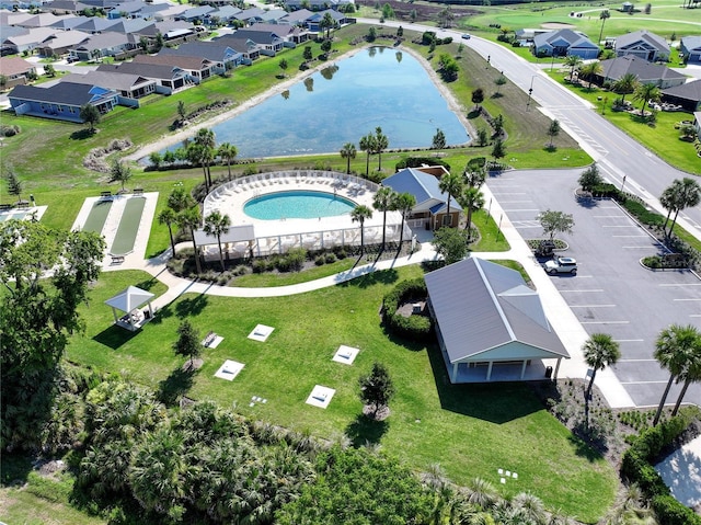 3817 Miragalia Ln, The Villages, FL 32163 - aerial view of residential area with a pool area and a nearby body of water