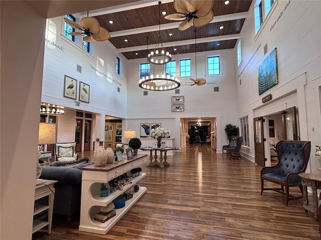 3817 Miragalia Ln, The Villages, FL 32163 - lobby with a towering ceiling and wood ceiling with exposed beams