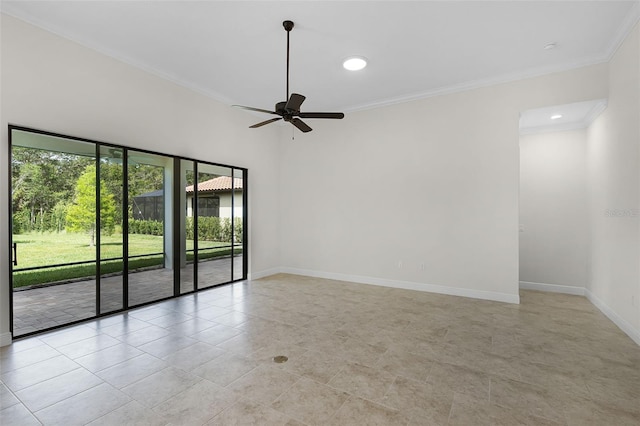9220 San Jose Blvd, Howey In The Hills, FL 34737 - spare room featuring baseboards, crown molding, a ceiling fan, and recessed lighting