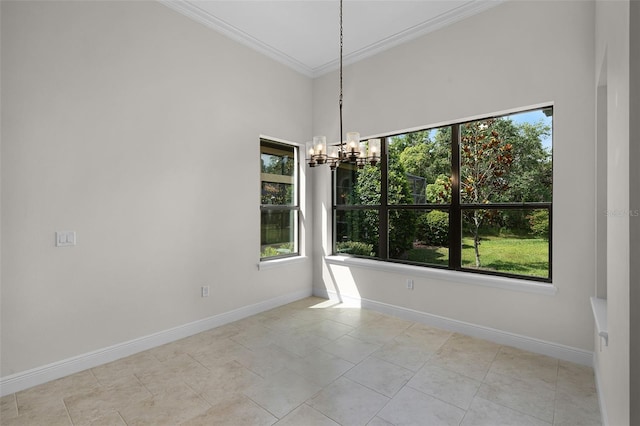 9220 San Jose Blvd, Howey In The Hills, FL 34737 - unfurnished room featuring a chandelier, ornamental molding, baseboards, and tile patterned floors