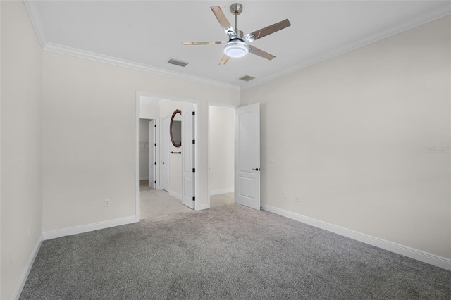 9220 San Jose Blvd, Howey In The Hills, FL 34737 - spare room with a ceiling fan, light colored carpet, ornamental molding, and baseboards