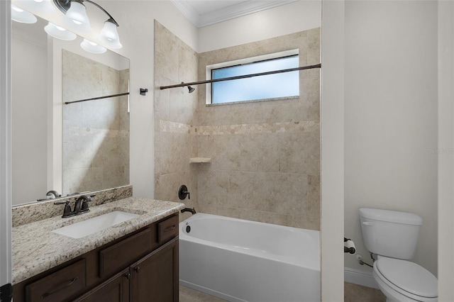 9220 San Jose Blvd, Howey In The Hills, FL 34737 - full bath with toilet, washtub / shower combination, vanity, and ornamental molding