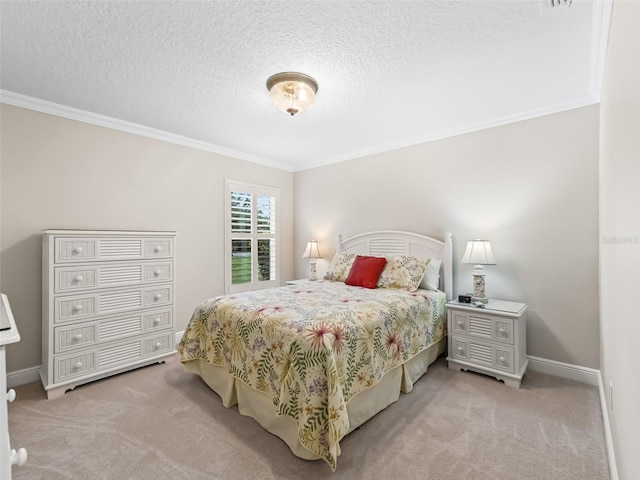 654 Poinsett Ct, The Villages, FL 32162 - carpeted bedroom featuring ornamental molding, baseboards, and a textured ceiling