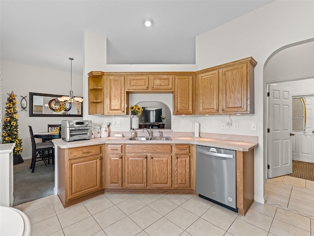11019 SE 170th Lane Rd, Summerfield, FL 34491 - kitchen with dishwasher, a sink, light countertops, light tile patterned floors, and open shelves