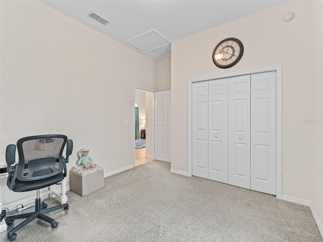 11019 SE 170th Lane Rd, Summerfield, FL 34491 - unfurnished office featuring carpet, attic access, and baseboards